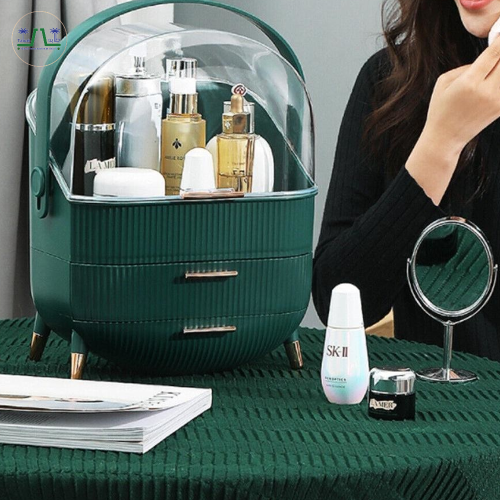 Luxury Portable Cosmetic Organizer Box with Lid & Drawers