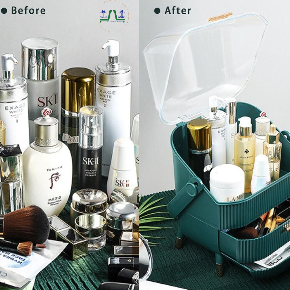 Luxury Portable Cosmetic Organizer Box with Lid & Drawers