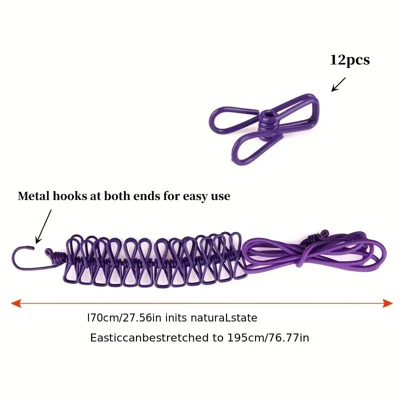 12-Clip Elastic Laundry Rope